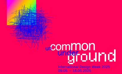 Schriftzug "uncommon underground" auf rot-pinkem Hintergrund. Datum von International Design Week 2025.